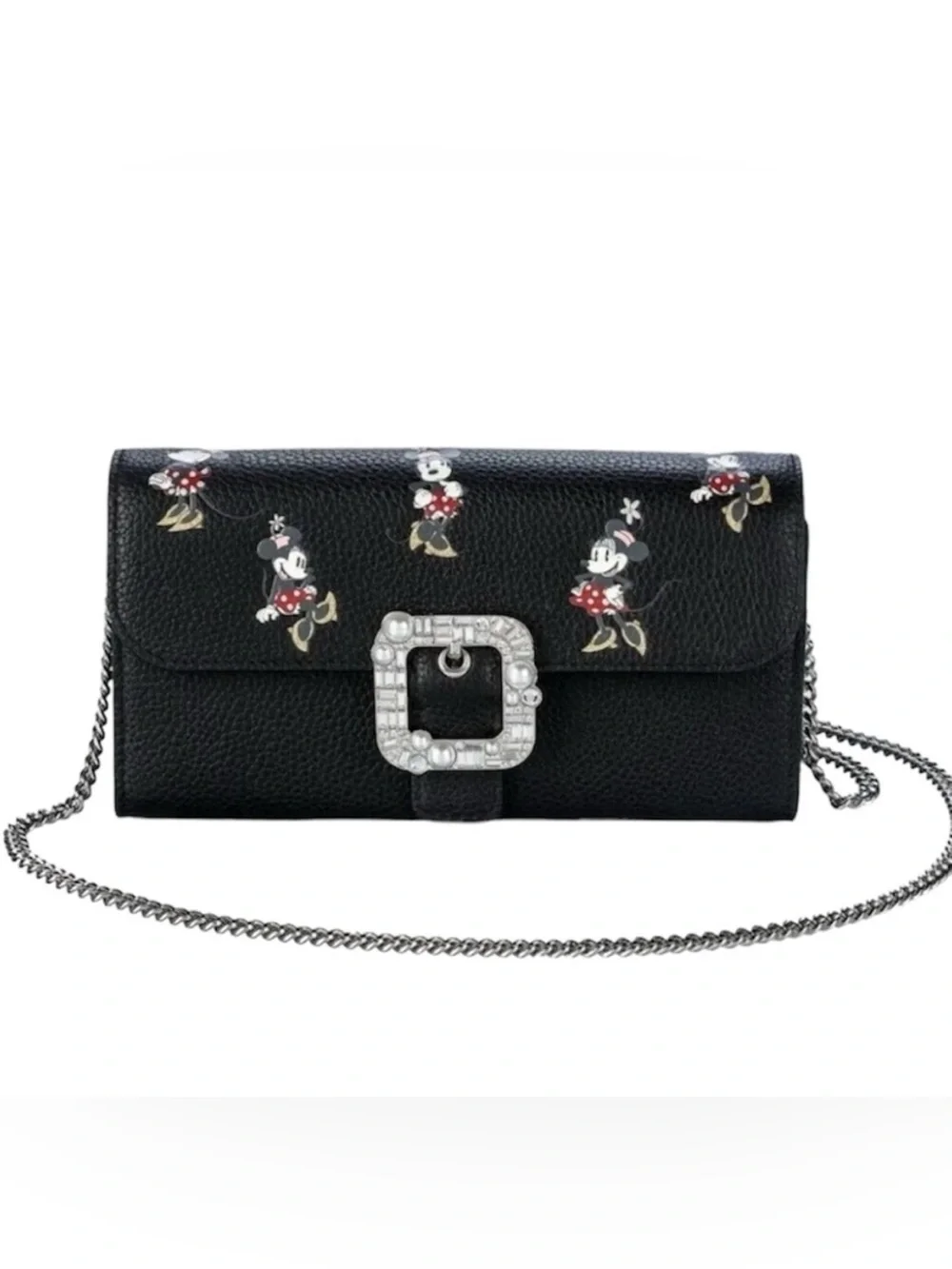 Disney Kate Spade Minnie Mouse Crossbody Wallet Clutch Rhinestone Pearl Buckle